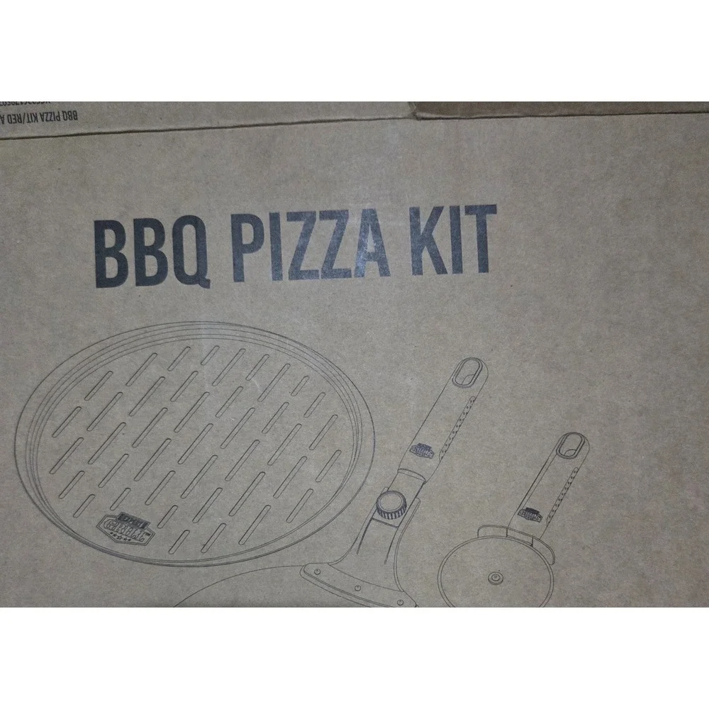 Expert Grill BBQ Pizza Kit 3 Piece Set Silver Red Black Non-Stick Pan Cutter